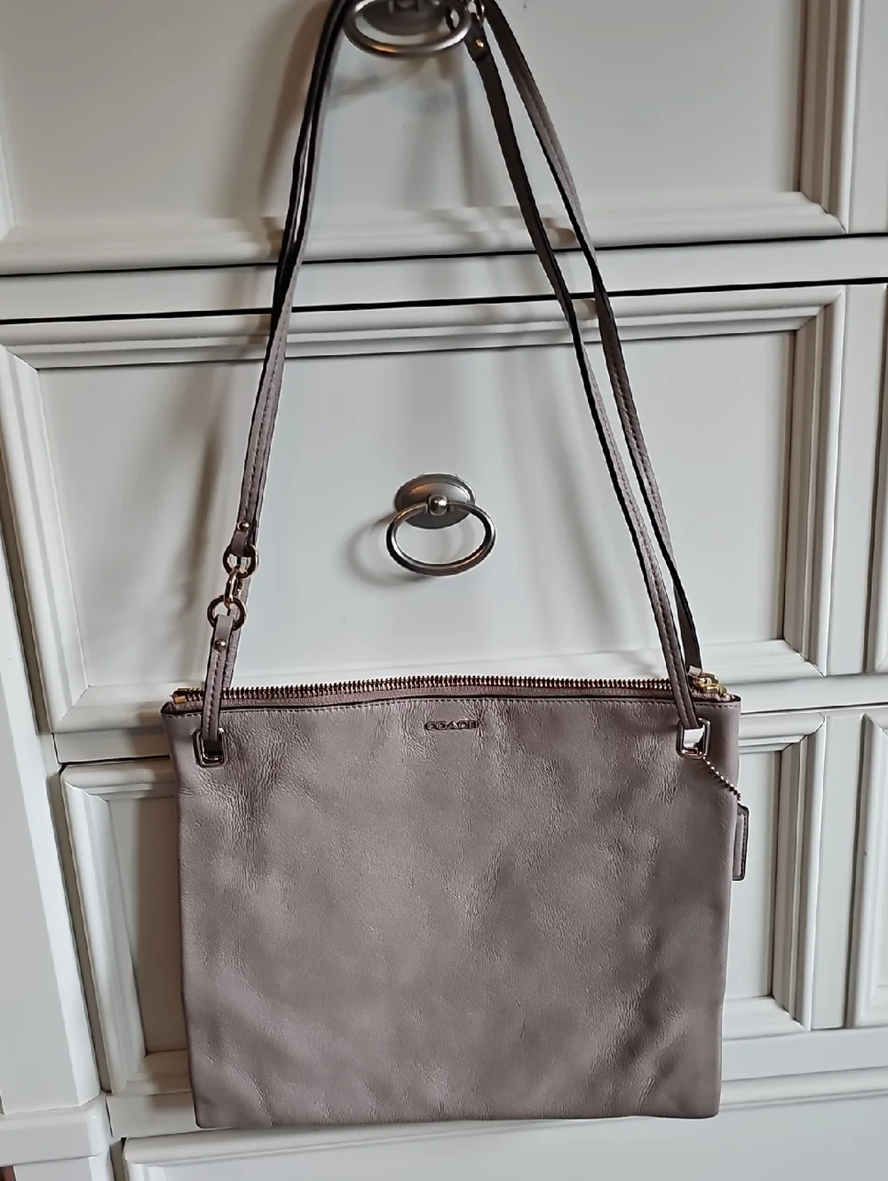 Coach Taupe Leather Slim Crossbody with Gold Hardware